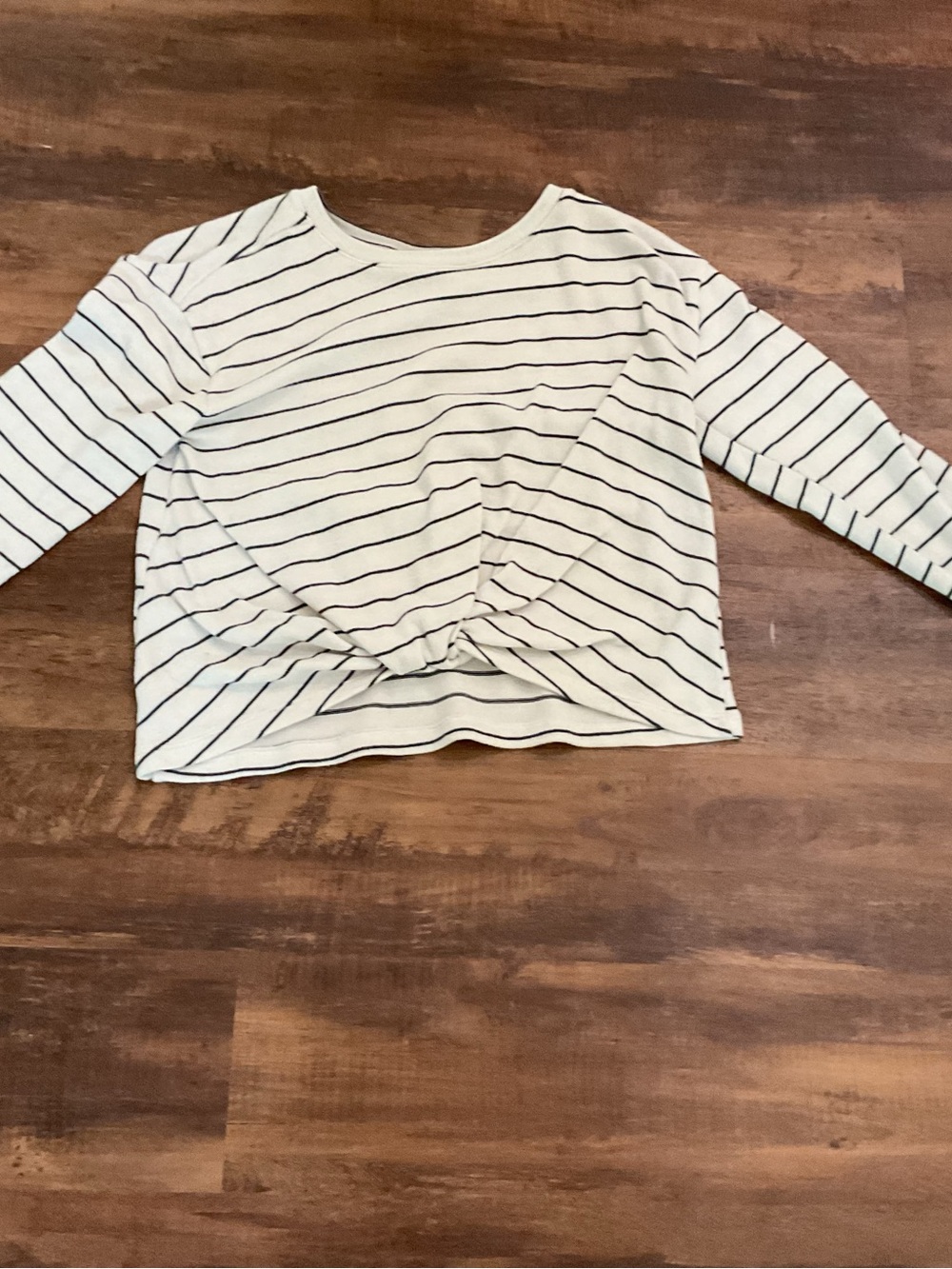 Old Navy White Top with Black Stripes and Front Twist